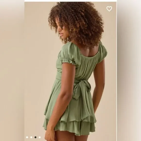 Altar’d State Haisley Layered Crossover Romper Sage Green Swiss Dot XL - Picture 2 of 14